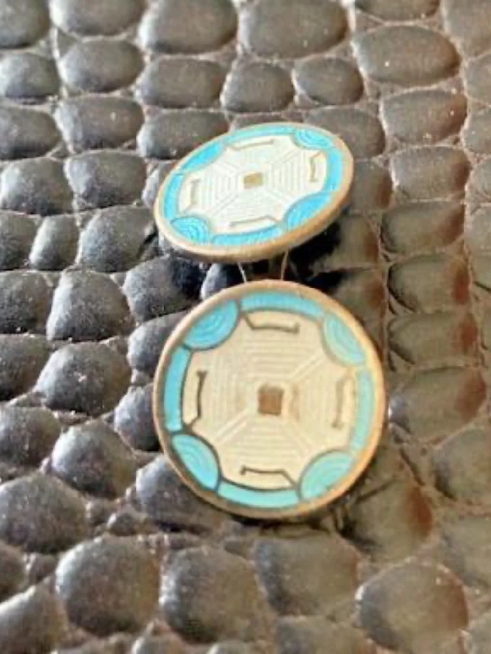Vintage Russian Guilloché Enamel Cufflinks Turquoise White Melchior 🇨🇳